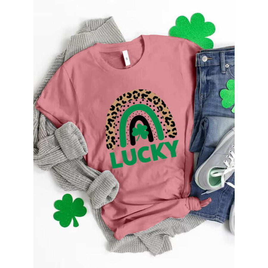 LUCKY Round Neck Short Sleeve T - Shirt Light Mauve / S Apparel and Accessories