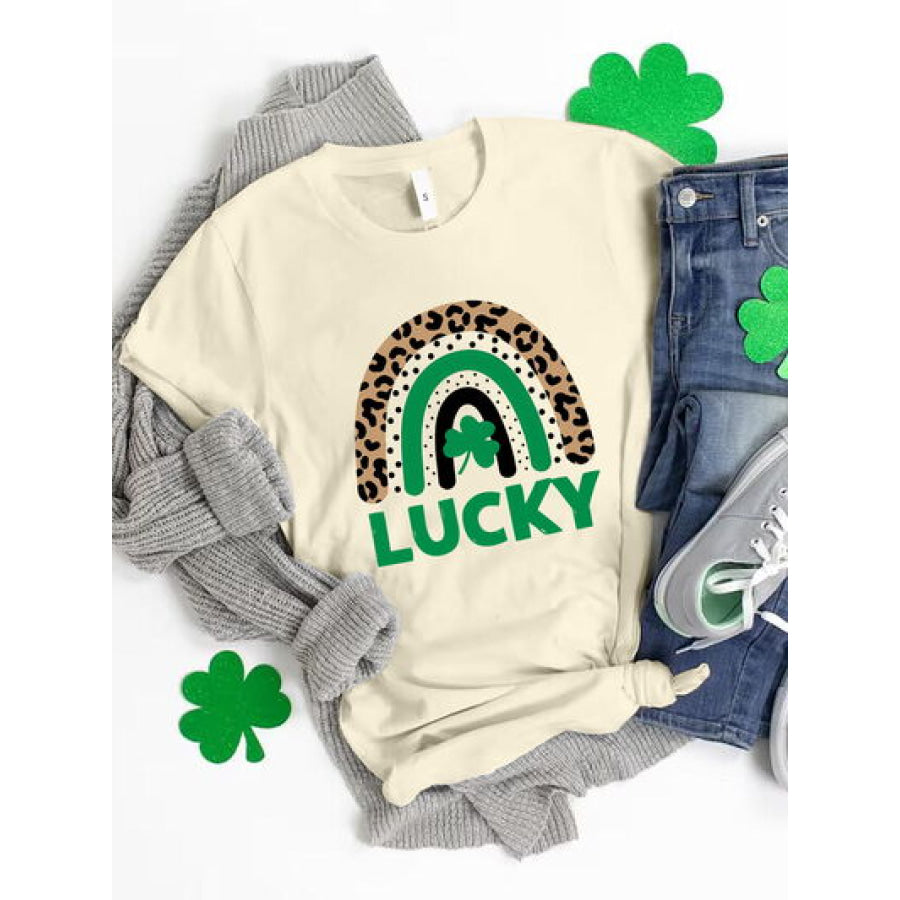 LUCKY Round Neck Short Sleeve T - Shirt Sand / S Apparel and Accessories