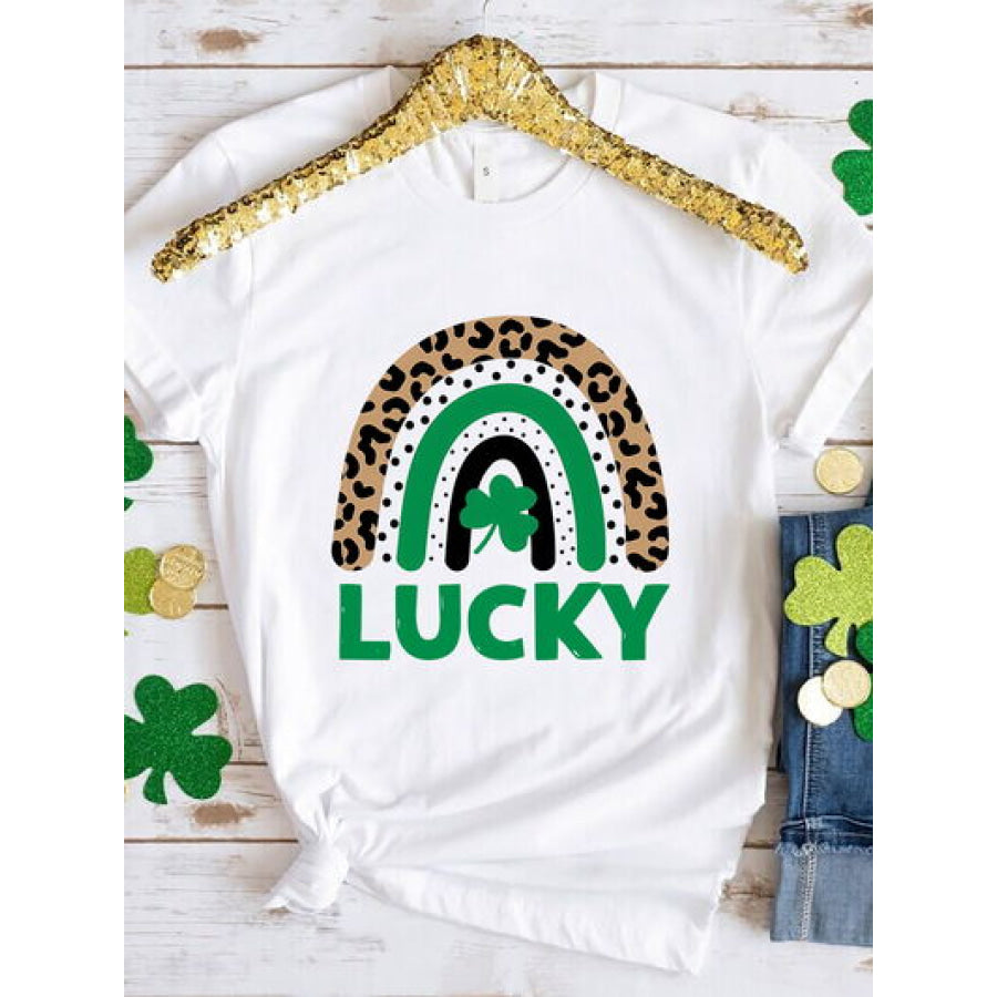 LUCKY Round Neck Short Sleeve T - Shirt White / S Apparel and Accessories