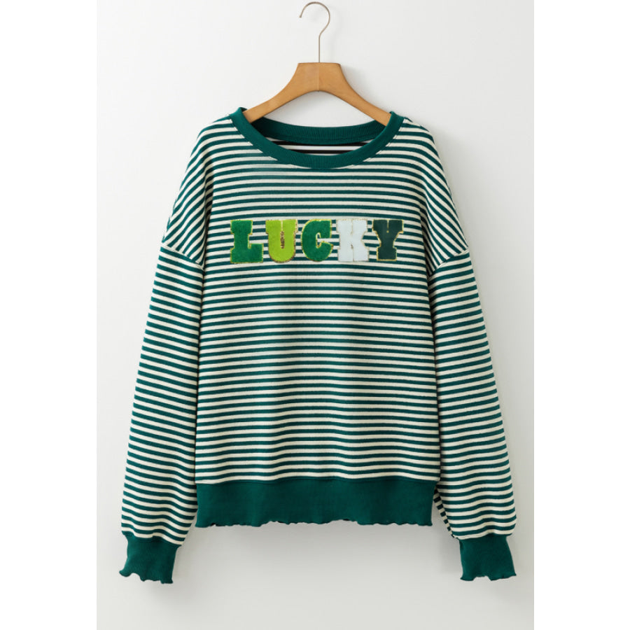 LUCKY Striped Round Neck Long Sleeve Sweatshirt Apparel and Accessories