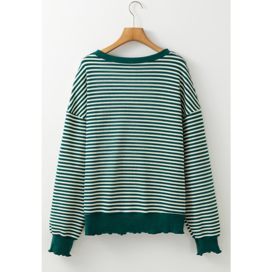 LUCKY Striped Round Neck Long Sleeve Sweatshirt Apparel and Accessories