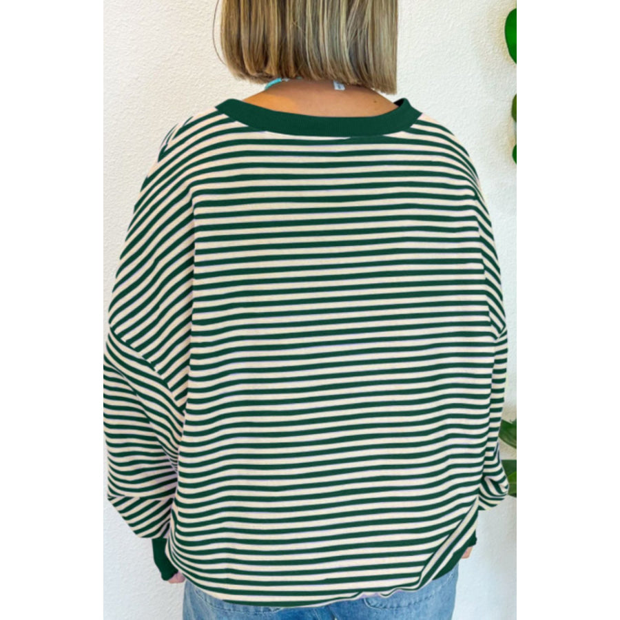 LUCKY Striped Round Neck Long Sleeve Sweatshirt Apparel and Accessories