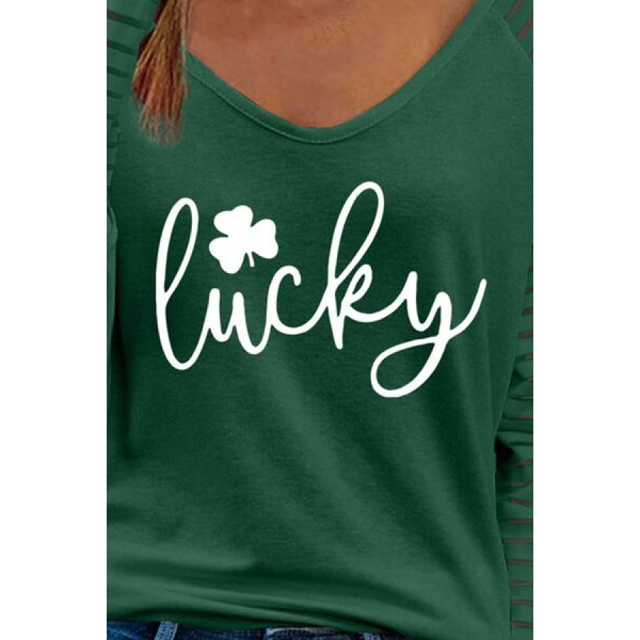 LUCKY V - Neck Raglan Sleeve Blouse Apparel and Accessories