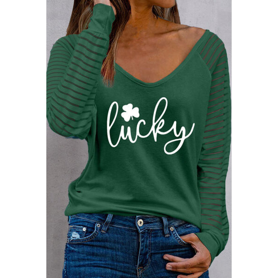 LUCKY V - Neck Raglan Sleeve Blouse Green / S Apparel and Accessories