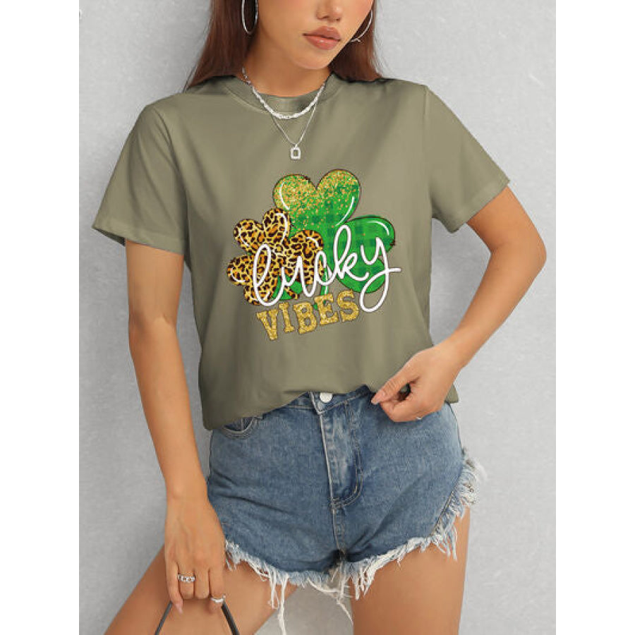 LUCKY VIBES Round Neck Short Sleeve T - Shirt Apparel and Accessories