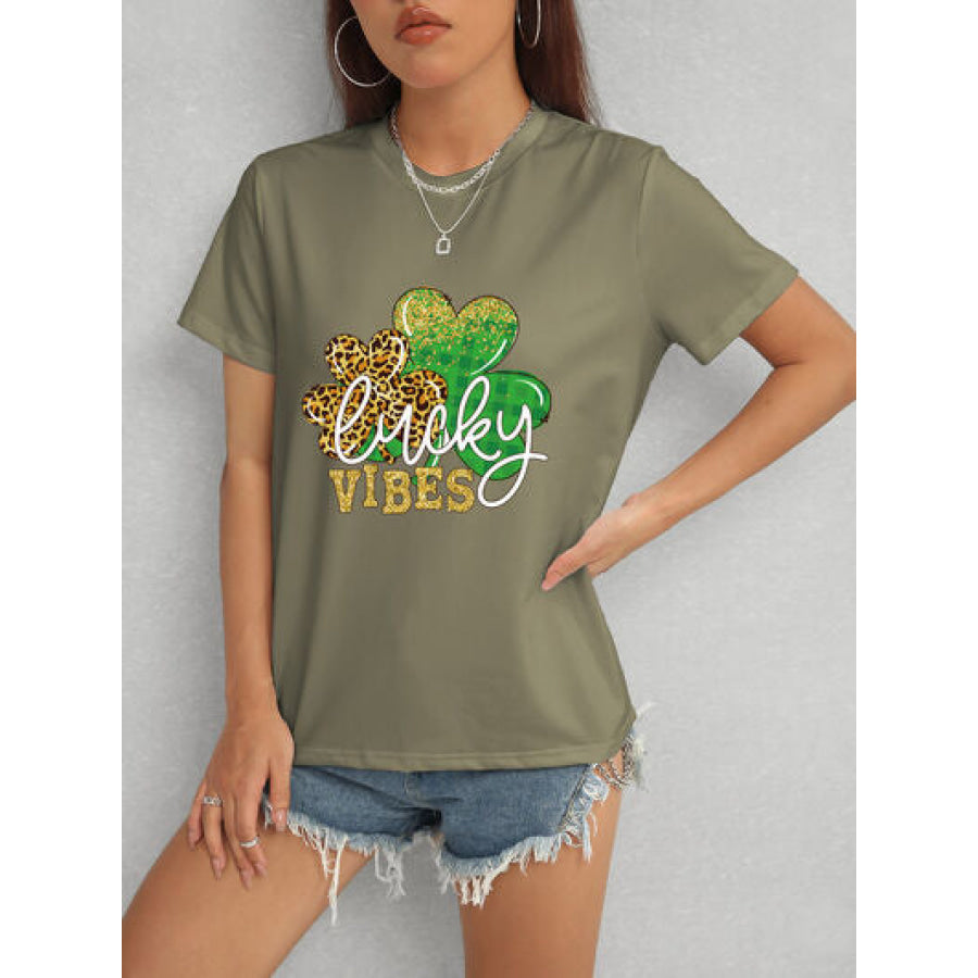 LUCKY VIBES Round Neck Short Sleeve T - Shirt Apparel and Accessories