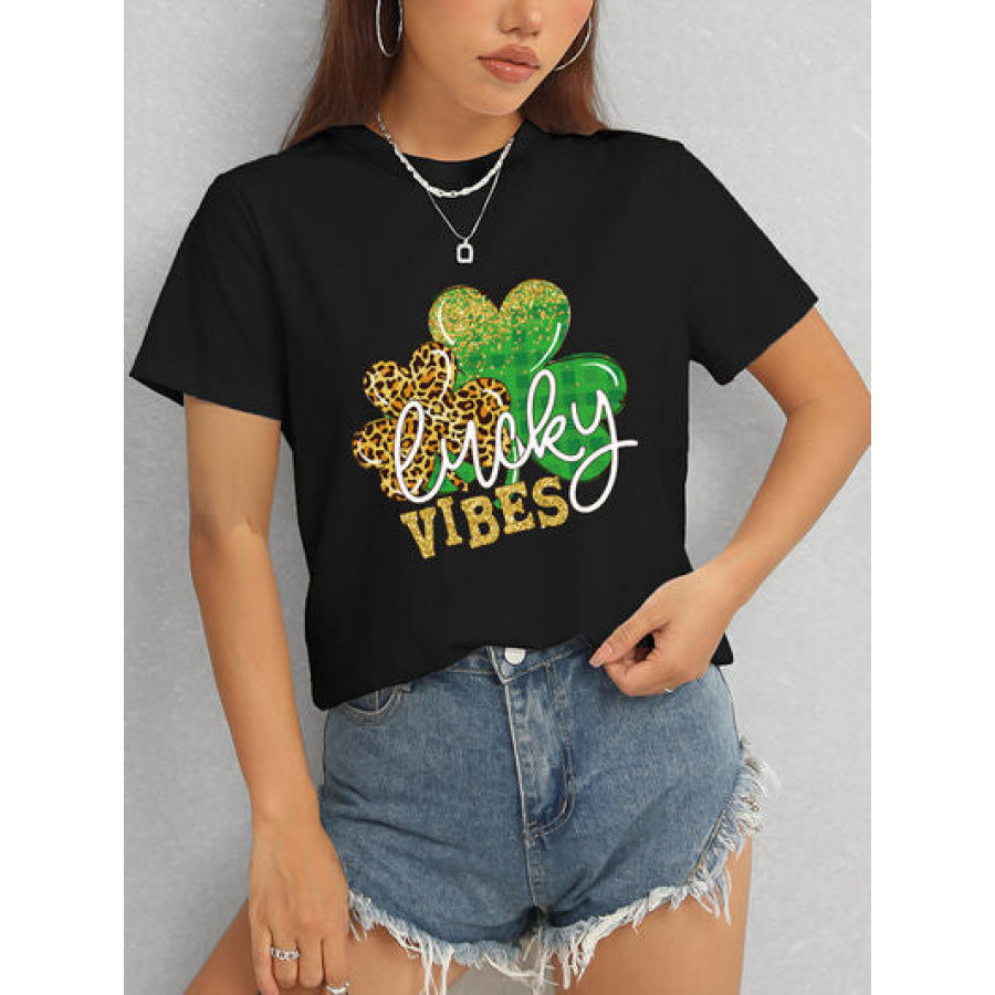 LUCKY VIBES Round Neck Short Sleeve T - Shirt Apparel and Accessories