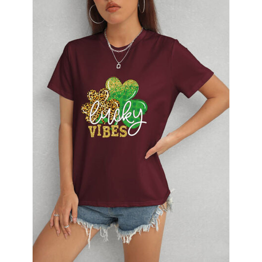 LUCKY VIBES Round Neck Short Sleeve T - Shirt Apparel and Accessories