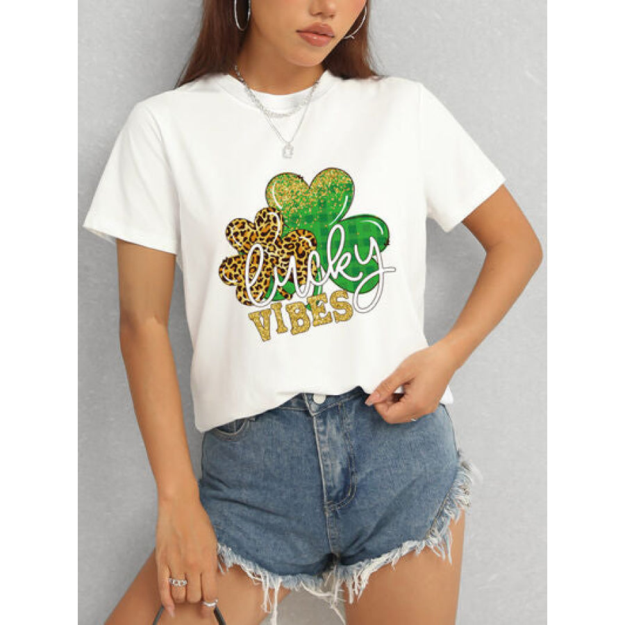 LUCKY VIBES Round Neck Short Sleeve T - Shirt Apparel and Accessories