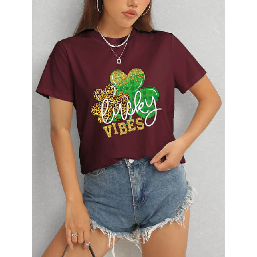 LUCKY VIBES Round Neck Short Sleeve T - Shirt Apparel and Accessories