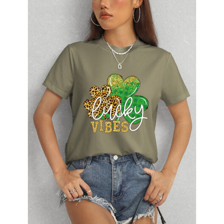 LUCKY VIBES Round Neck Short Sleeve T - Shirt Army Green / S Apparel and Accessories