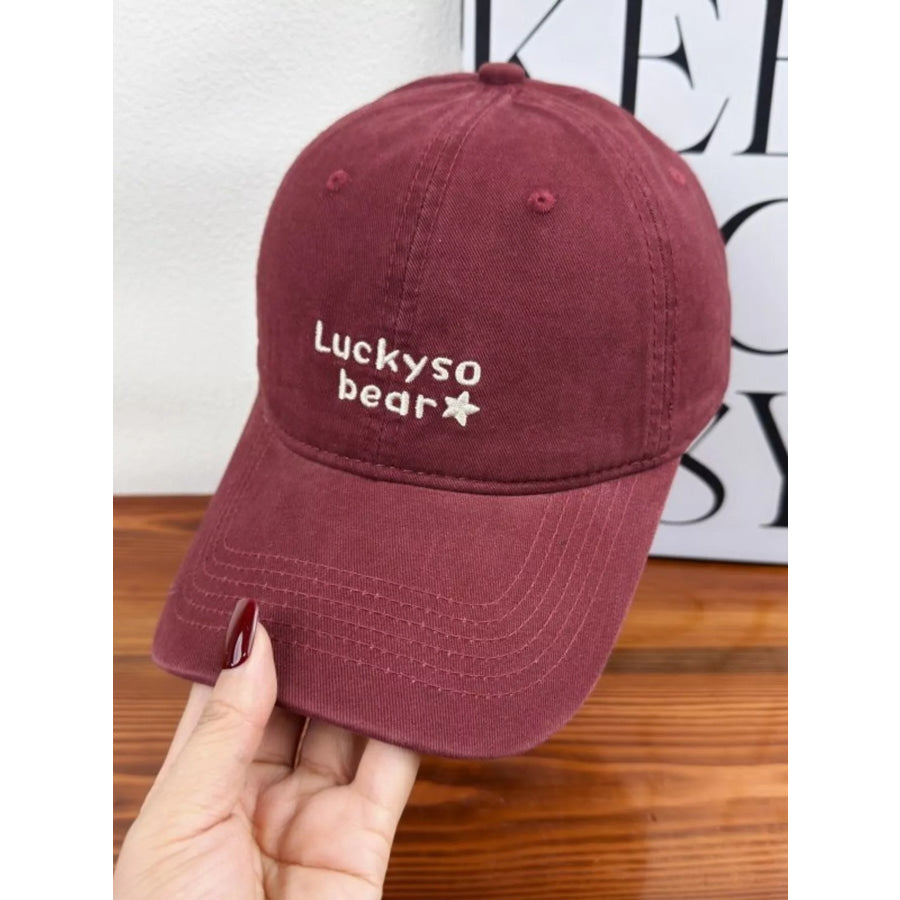 Luckyso Bear Embroidered Baseball Cap Wine Red / One Size Apparel and Accessories