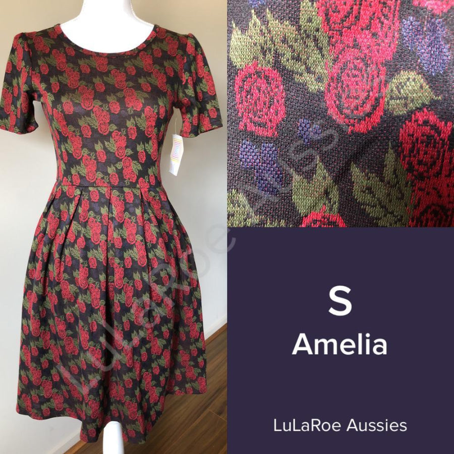 Lularoe Amelia S / Black Jacquard With Disney Rose And Hidden Mickeys