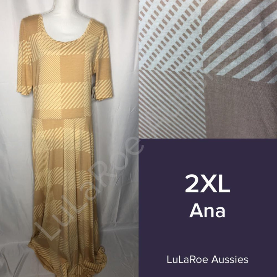 LuLaRoe Ana 2XL / Tan Plaid Dresses