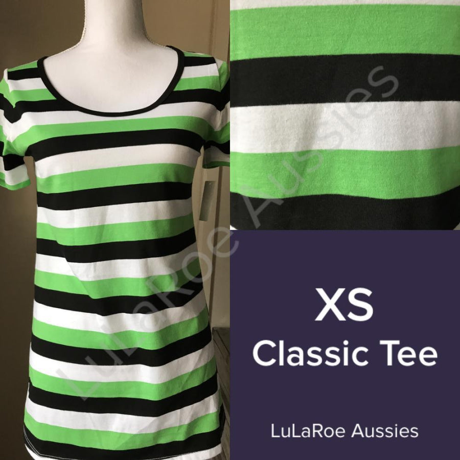 Lularoe Classic T Xs / Bright Green/black/white Stripes Tops