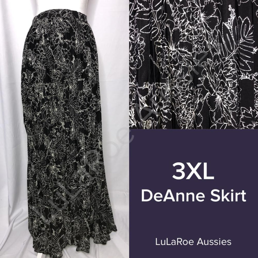 LuLaRoe DeAnne Black with Ivory Floral Wrap Skirt - Size 3XL Dress