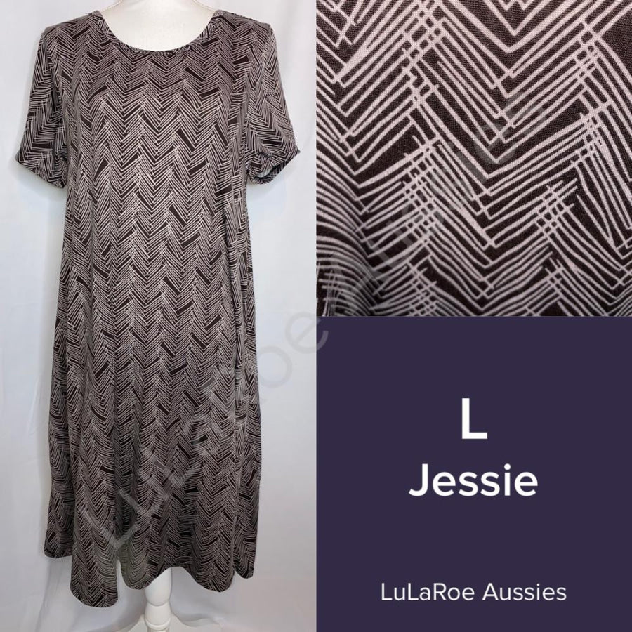 LuLaRoe Jessie - Dress with Pockets - Size Large L / Black and grey chevron Dress