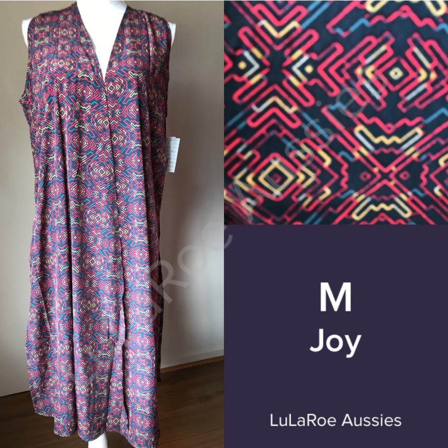 LuLaRoe Joy Vest - Size Medium M / Navy blue red yellow geo Coverups