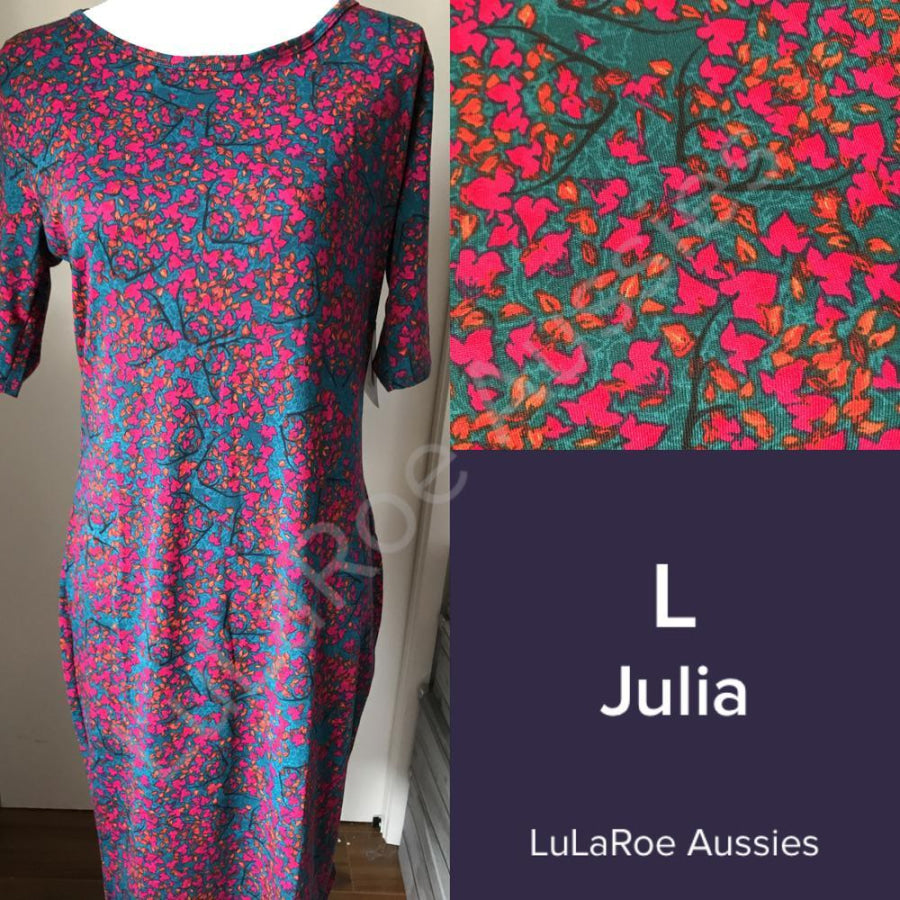 Lularoe Julia L / Teal With Magenta/orange Floral Dresses
