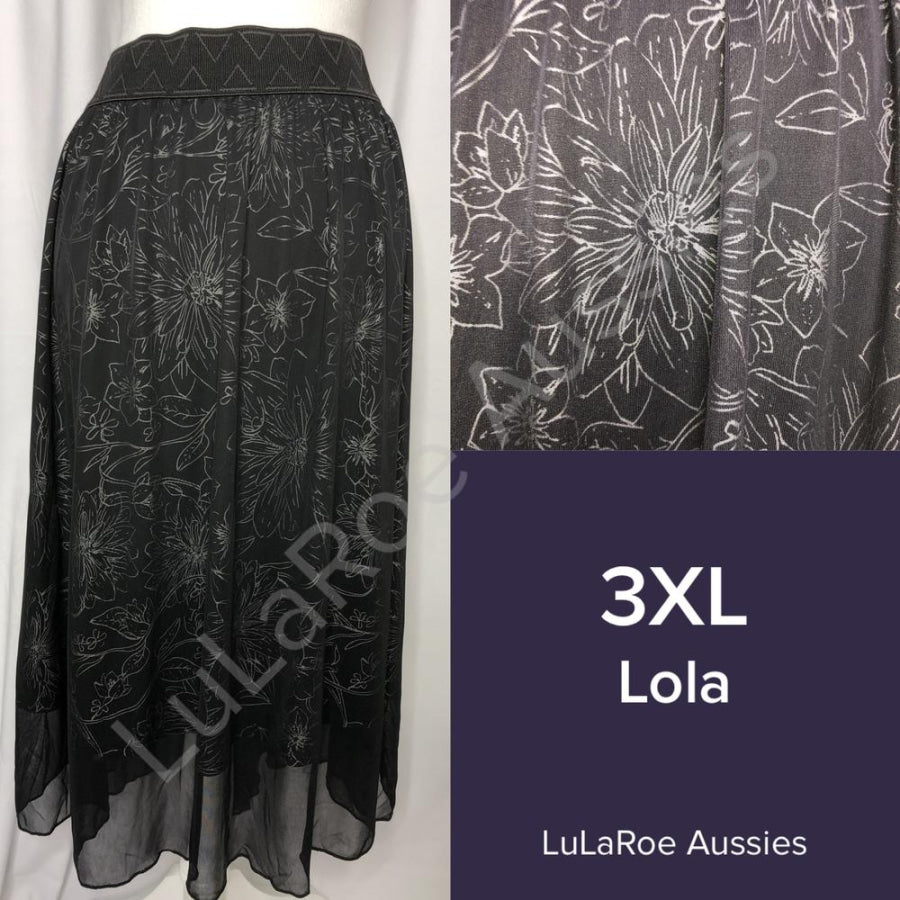 LuLaRoe Lola Skirt - Size 3XL 3XL / Elegant Vintage Black with Grey Floral Skirts