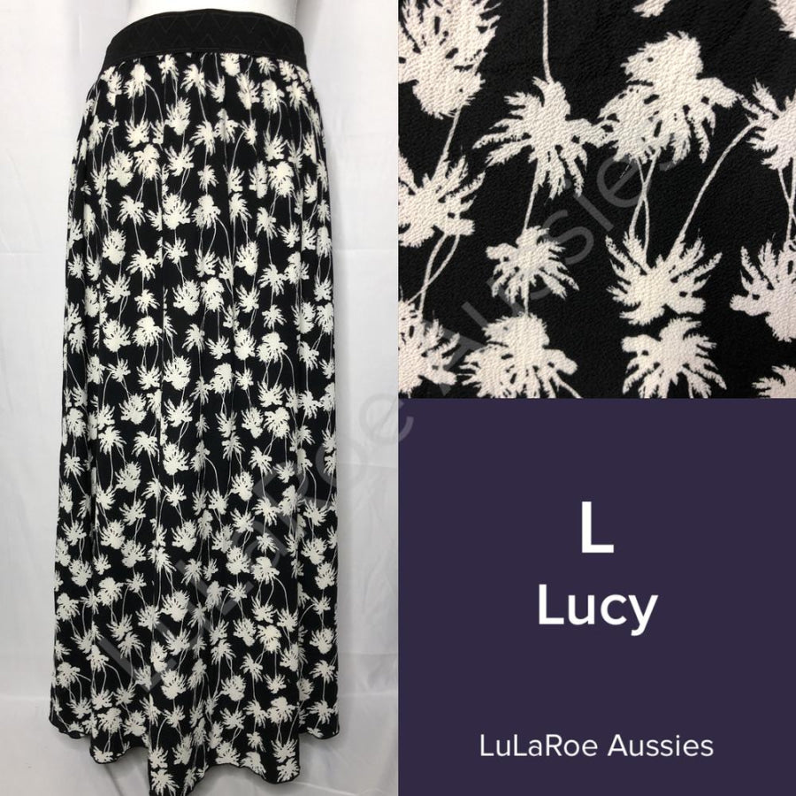 LuLaRoe Lucy Skirt - Size Large L / Black with white palm tree print Skirts