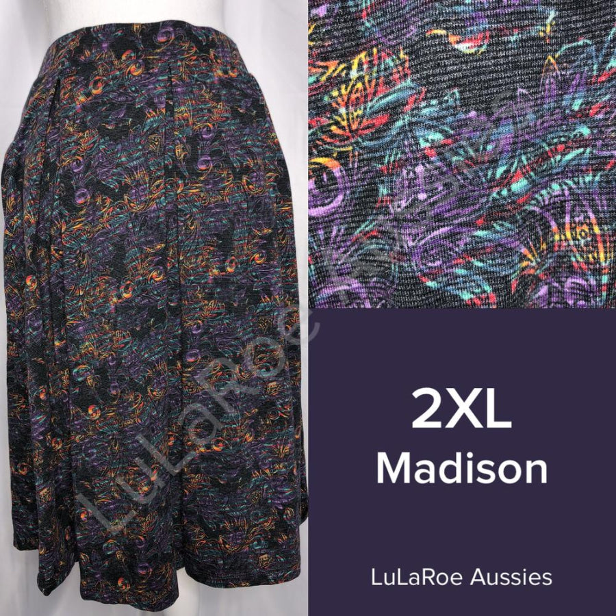 LuLaRoe Madison Skirt with Pockets - Size 2XL 2XL / Purple orange yellow floral Skirts