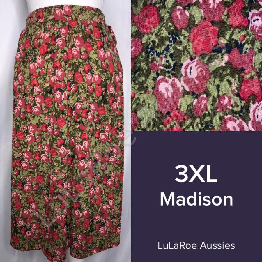 LuLaRoe Madison Skirt with Pockets - Size 3XL 3XL / Green red pink floral Skirts