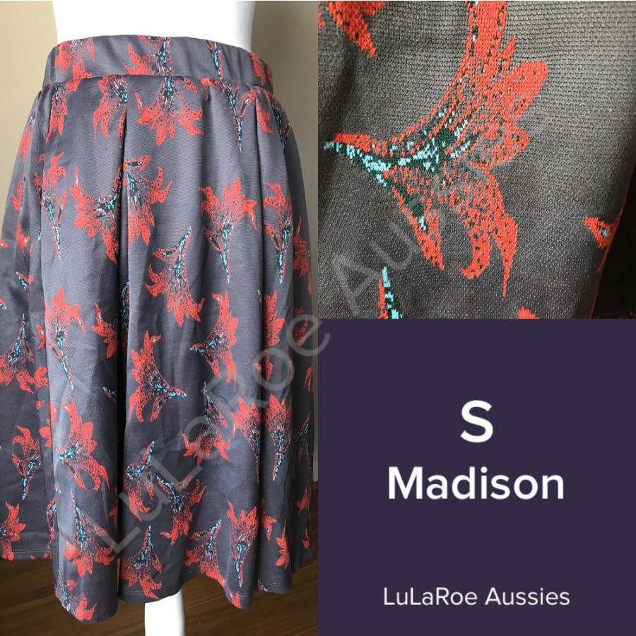 LuLaRoe Madison Skirt with Pockets - Size Small S / Grey with red floral Skirts