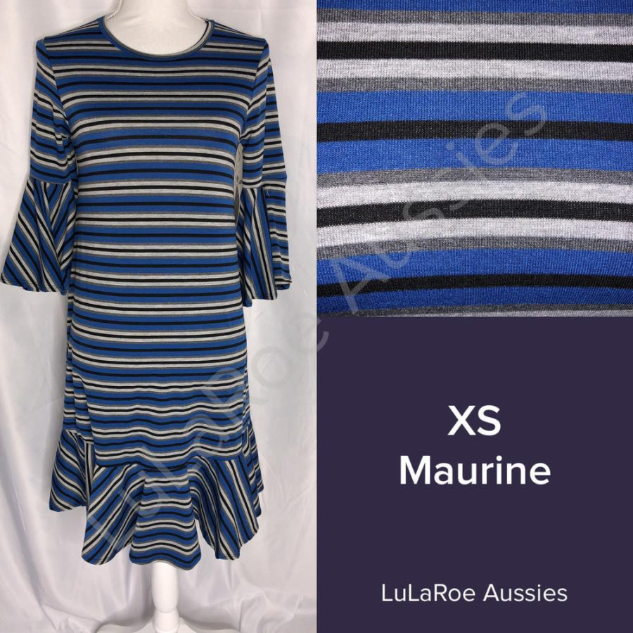 LuLaRoe Maurine XS / Blue white grey black stripe Dresses