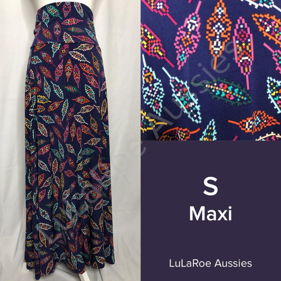 LuLaRoe Maxi Skirt - Size S S / Blue with geo leaf print Skirts