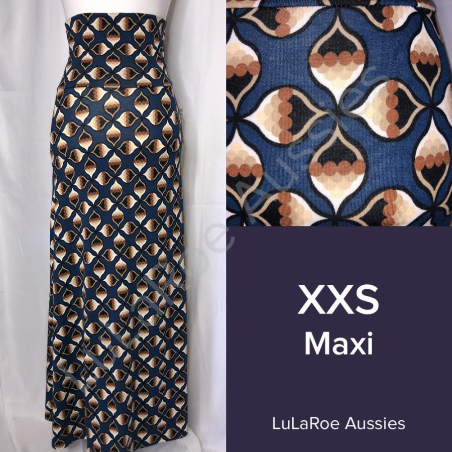 LuLaRoe Maxi Skirt - Size XXS XXS / Navy blue with brown retro print Skirts