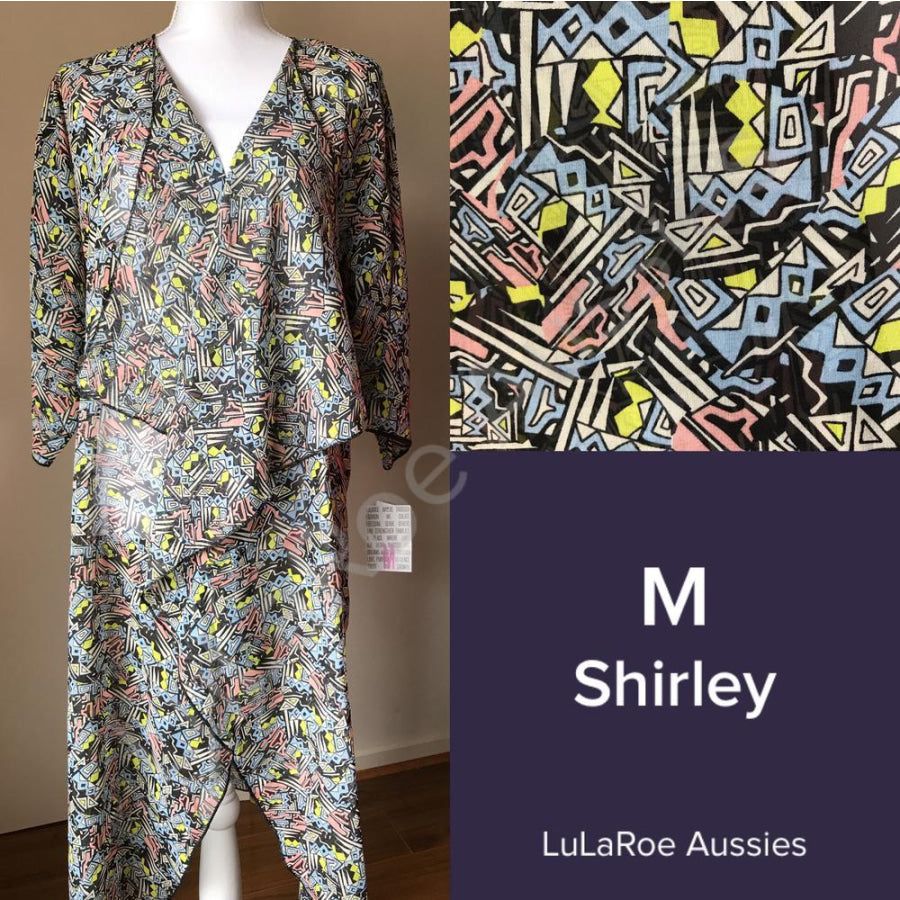 Lularoe Shirley M / Black With Blue/pink/lime/cream Geo Chiffon Coverups