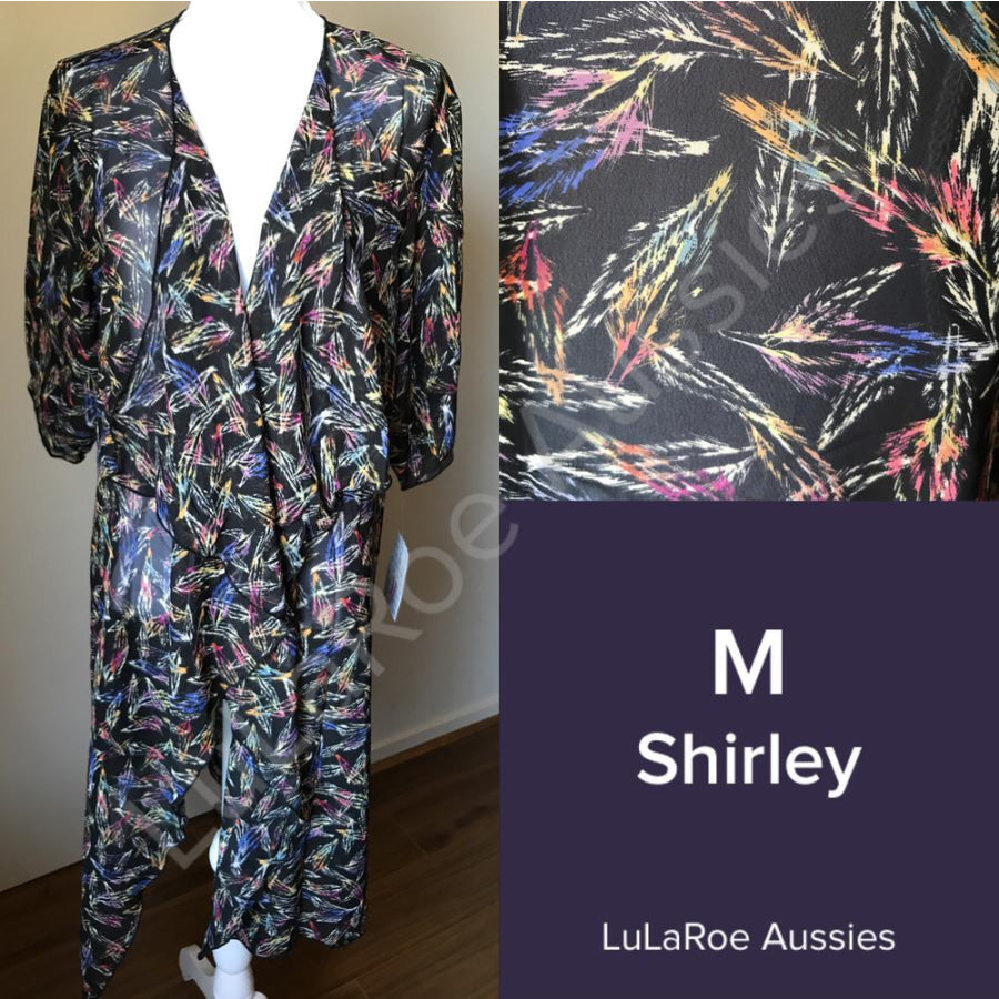 Lularoe Shirley M / Black With Multi Colour Feathers Chiffon Coverups