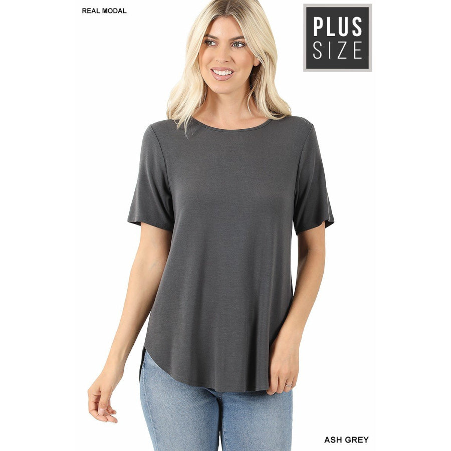 NEW! Luxe Modal Short Sleeve Round Neck Top with High-Low Hem Tops