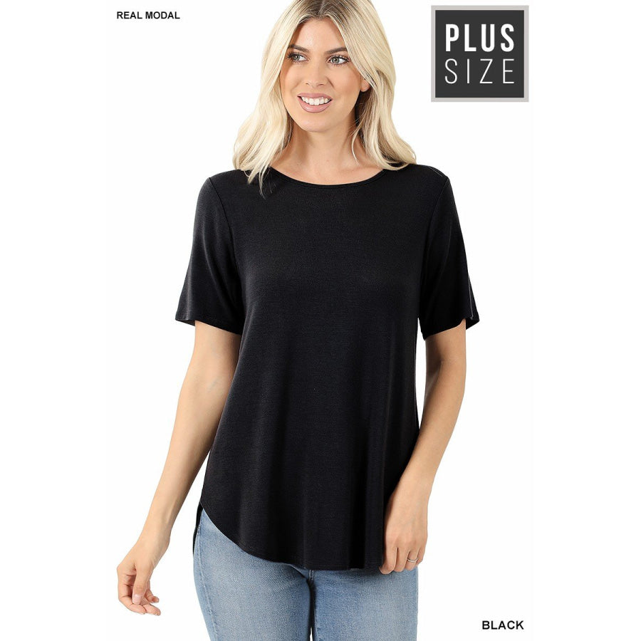 NEW! Luxe Modal Short Sleeve Round Neck Top with High-Low Hem Tops