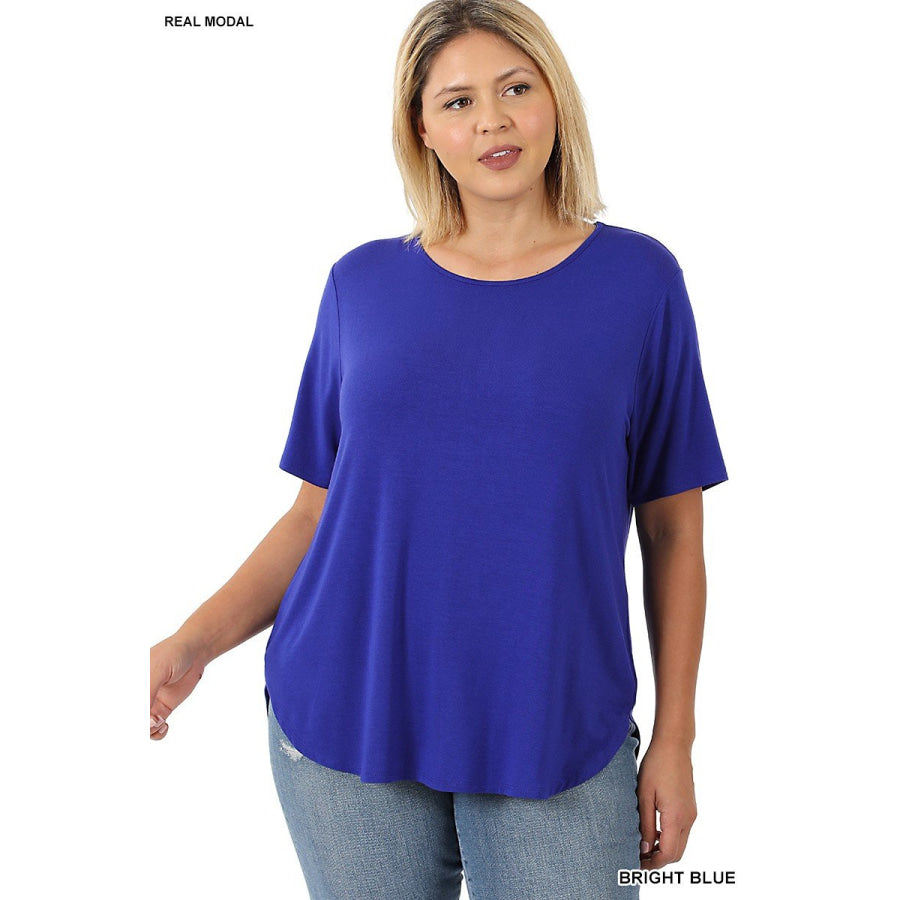 NEW! Luxe Modal Short Sleeve Round Neck Top with High-Low Hem Tops