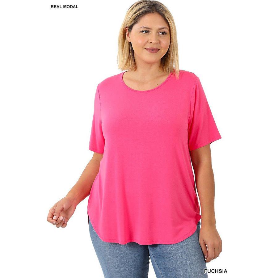 NEW! Luxe Modal Short Sleeve Round Neck Top with High-Low Hem Tops