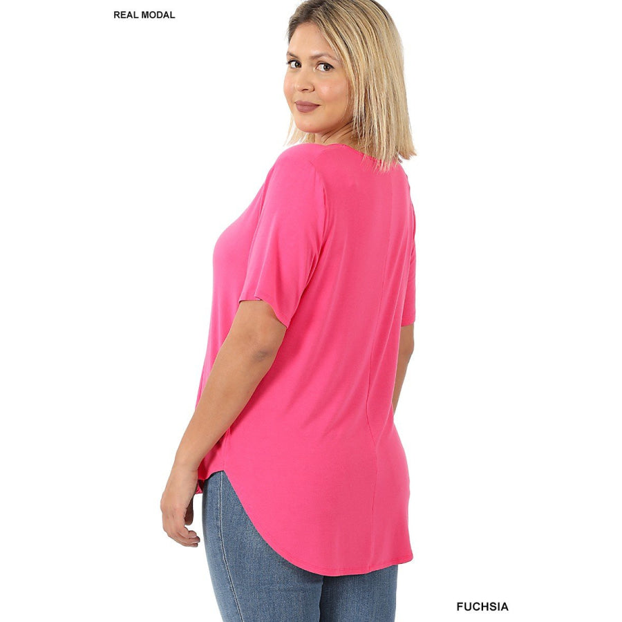 NEW! Luxe Modal Short Sleeve Round Neck Top with High-Low Hem Tops