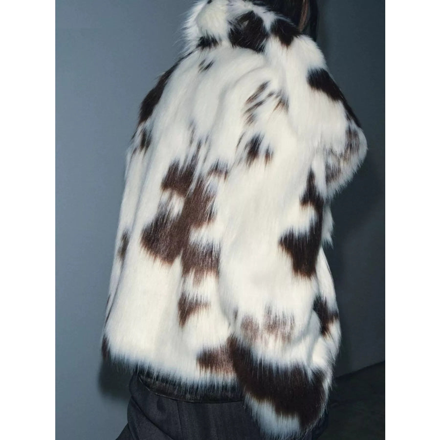 Luxurious Cow-Print Faux Fur Statement Coat Apparel and Accessories