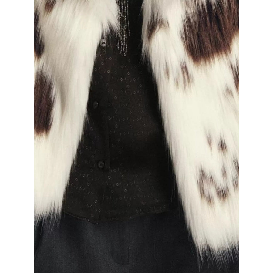 Luxurious Cow-Print Faux Fur Statement Coat White / XS Apparel and Accessories