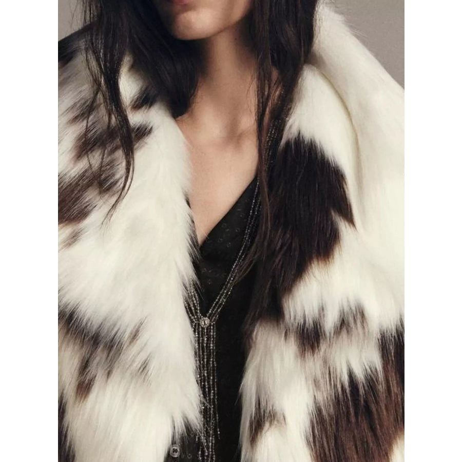 Luxurious Cow-Print Faux Fur Statement Coat Apparel and Accessories