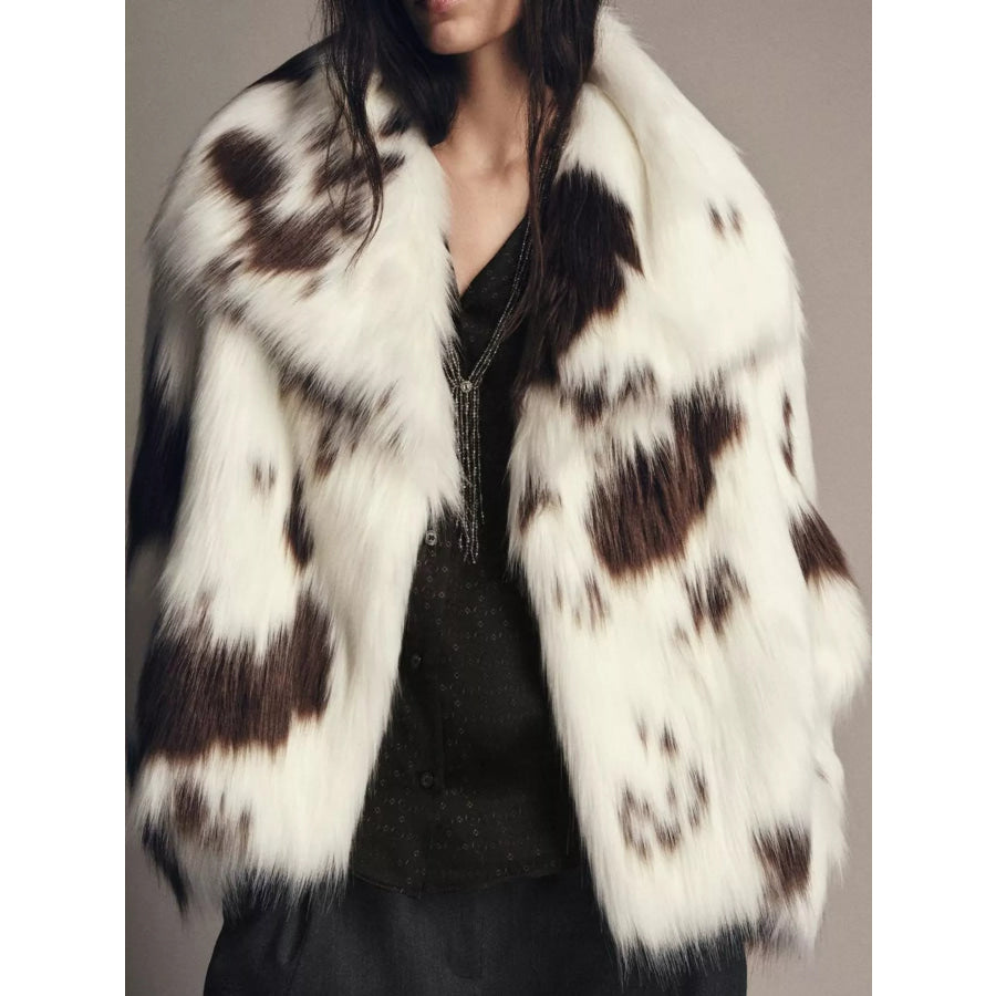 Luxurious Cow-Print Faux Fur Statement Coat White / XS Apparel and Accessories