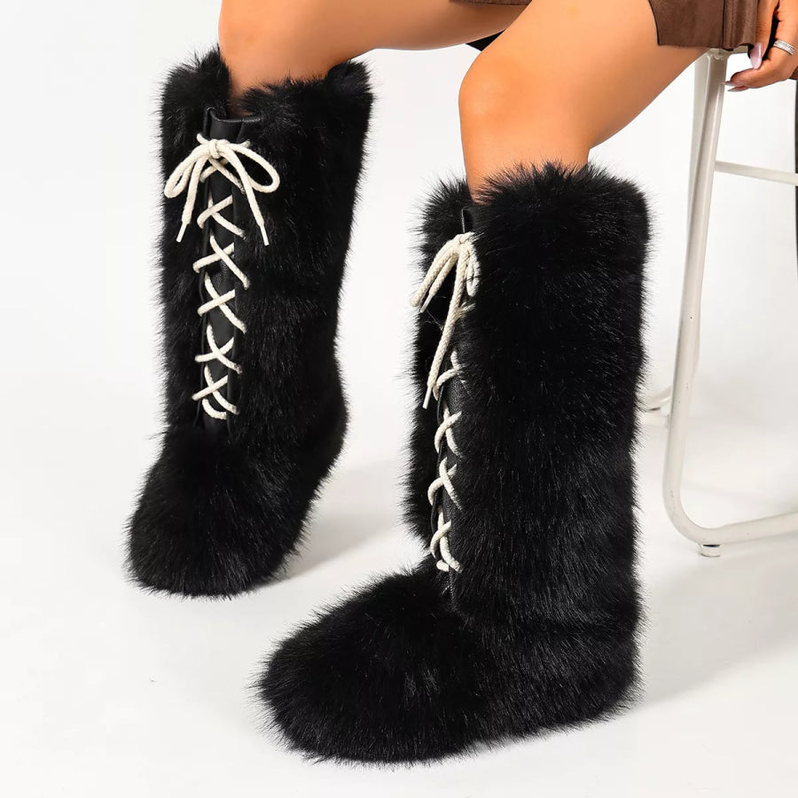 Luxury Faux Fur Lace-Up Winter Boots Black / 36