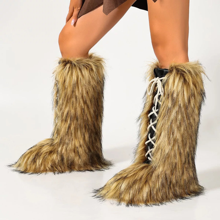 Luxury Faux Fur Lace-Up Winter Boots Brown / 36