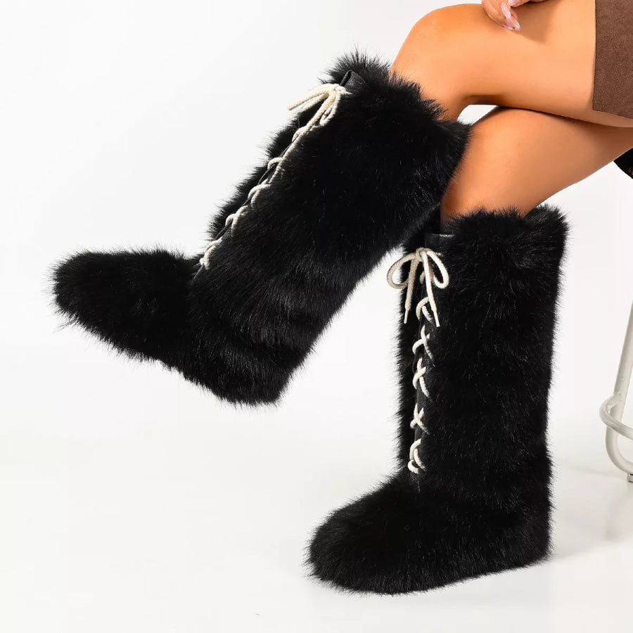 Luxury Faux Fur Lace-Up Winter Boots