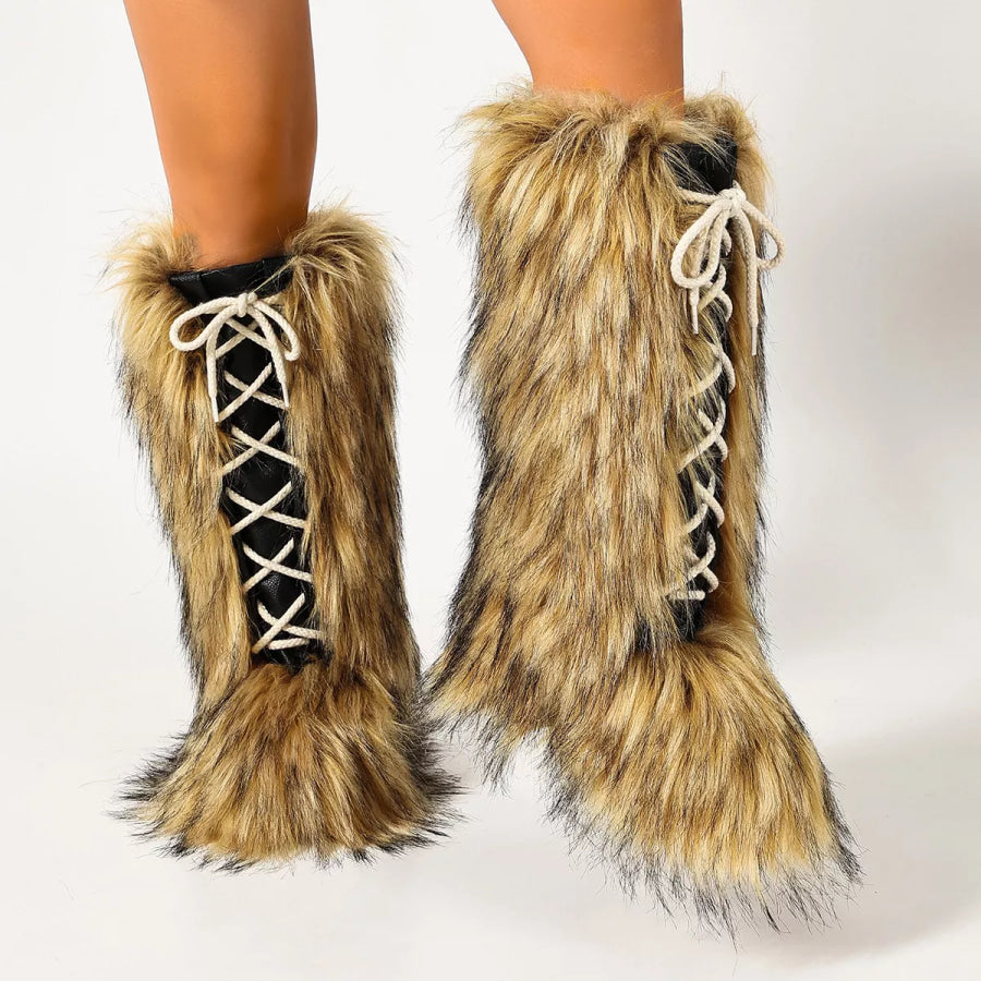 Luxury Faux Fur Lace-Up Winter Boots