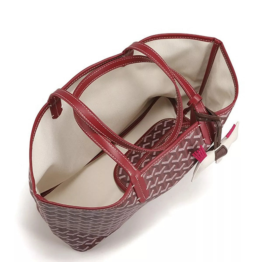 Luxury Geometric Pattern Tote Handbag with Detachable Pouch and Horse Charm Apparel Accessories