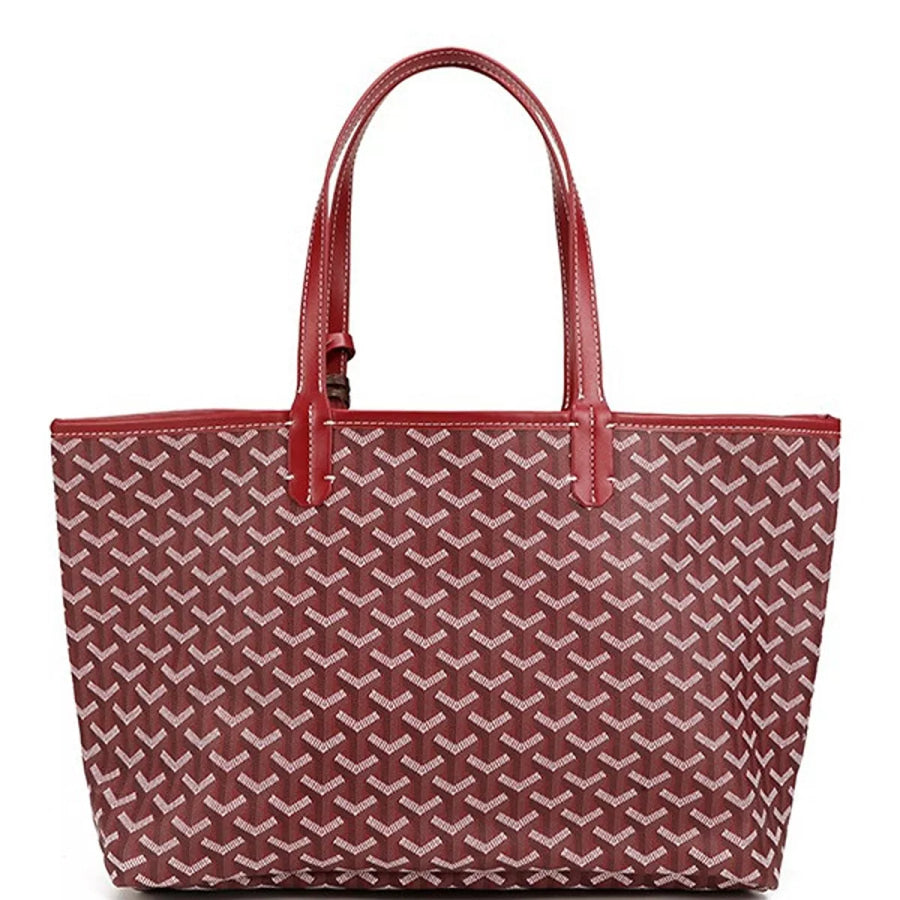 Luxury Geometric Pattern Tote Handbag with Detachable Pouch and Horse Charm Apparel Accessories