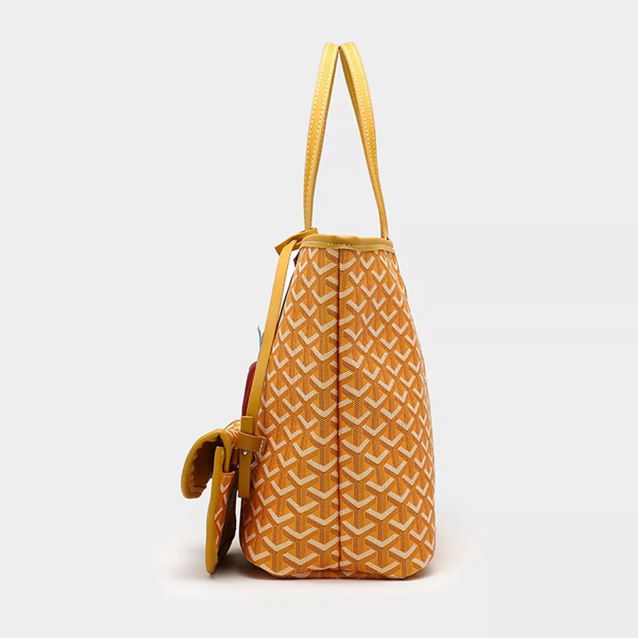 Luxury Geometric Pattern Tote Handbag with Detachable Pouch and Horse Charm Apparel Accessories