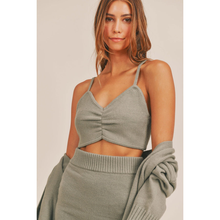 MABLE 3 Pieces Sweater Set with Crop Cami Mini Skirt Cardigan Apparel and Accessories